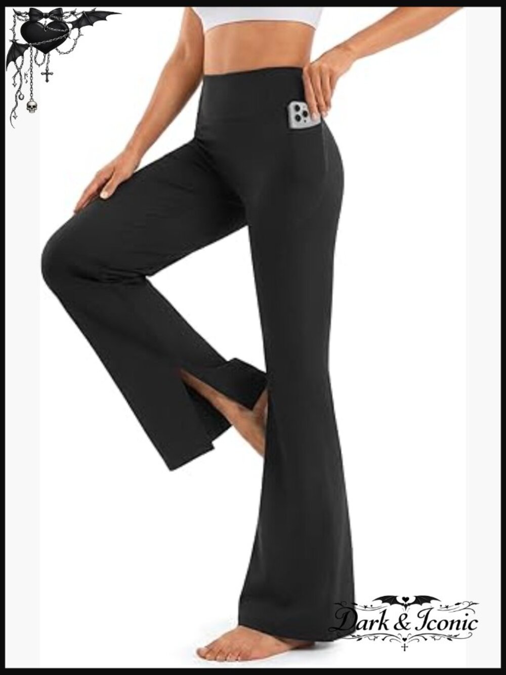 Split Hem Flare Leggings with Pockets High Waist Bootcut Yoga Pants
